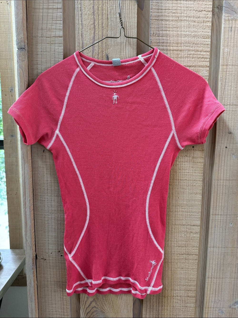 Smartwool Short Sleeve Merino Tee in Rose Pink with Contrast Seams